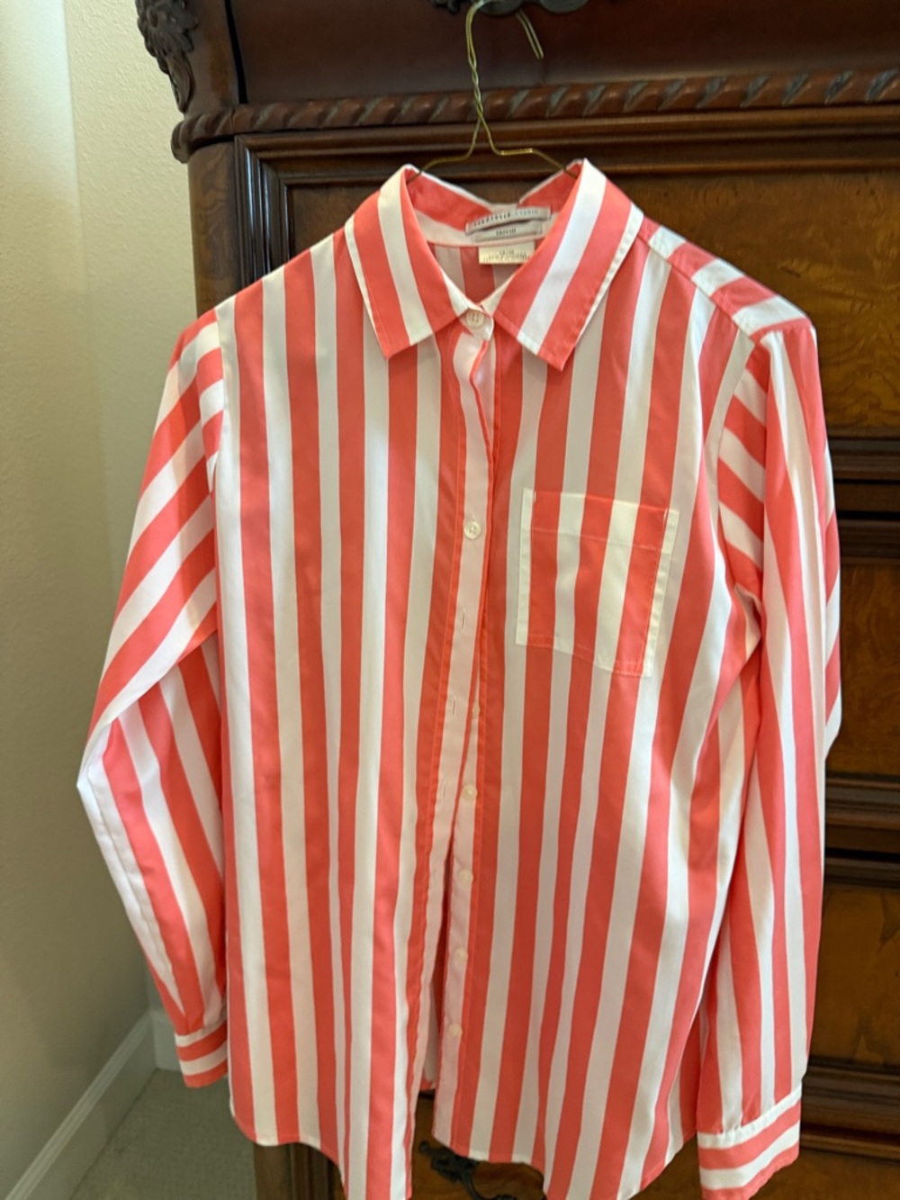 Van Heusen Studio Coral Pink & White Striped Button Down Shirt XS